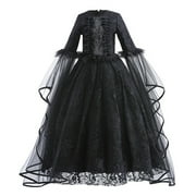 Phenas Ghost Bride Costume Halloween Women Adult Costume Black Lace Dress Cosplay Party